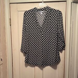 Charter Club Black and White Blouse with Little Flower Pattern